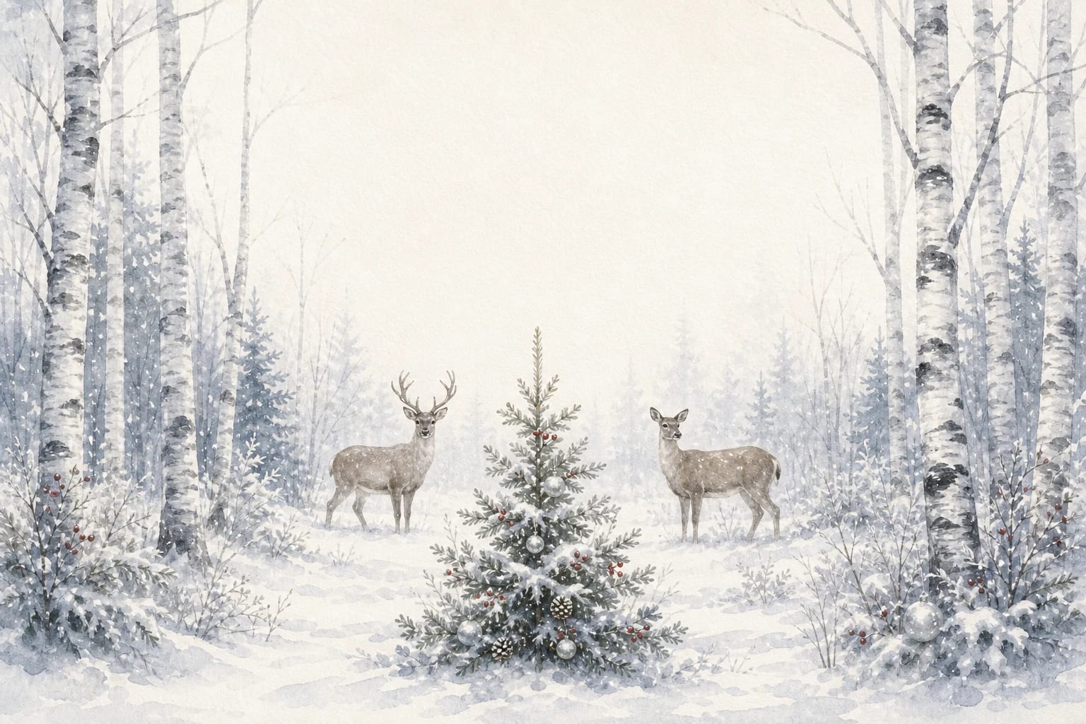 Woodland Christmas watercolor Christmas card template — a woodland gathering of winter animals